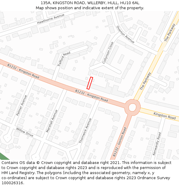 135A, KINGSTON ROAD, WILLERBY, HULL, HU10 6AL: Location map and indicative extent of plot