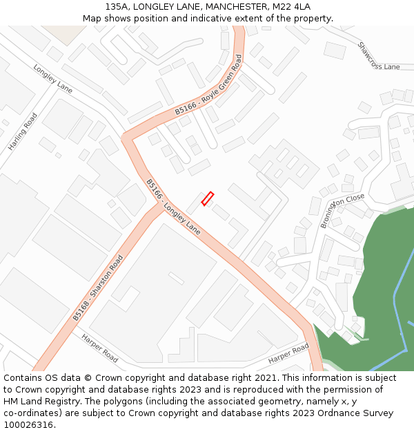 135A, LONGLEY LANE, MANCHESTER, M22 4LA: Location map and indicative extent of plot