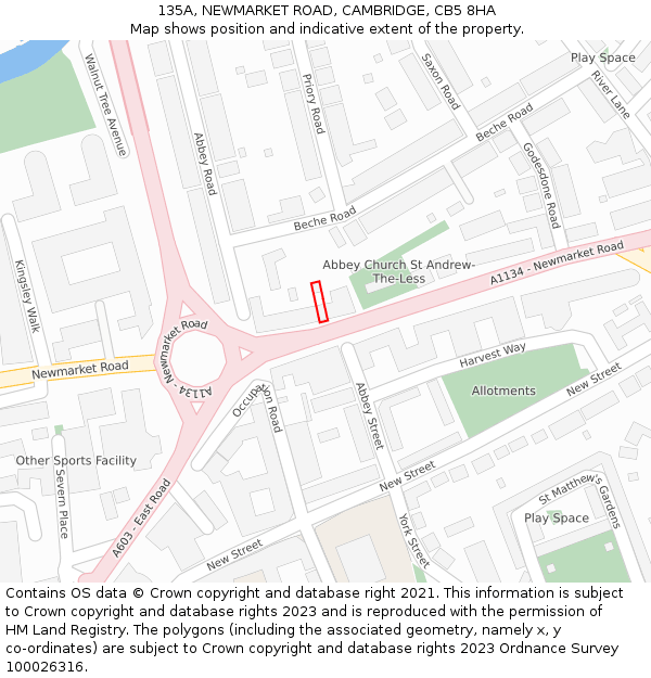 135A, NEWMARKET ROAD, CAMBRIDGE, CB5 8HA: Location map and indicative extent of plot