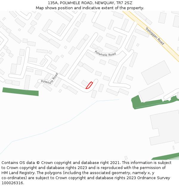 135A, POLWHELE ROAD, NEWQUAY, TR7 2SZ: Location map and indicative extent of plot