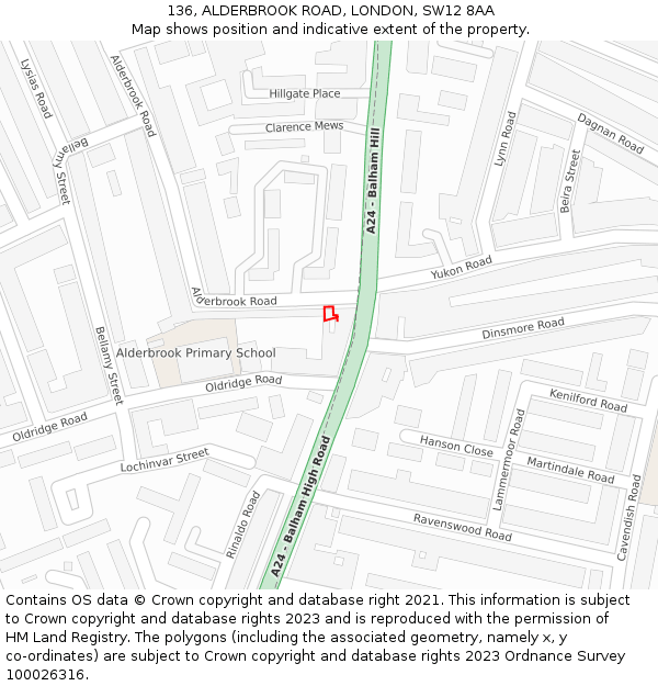 136, ALDERBROOK ROAD, LONDON, SW12 8AA: Location map and indicative extent of plot