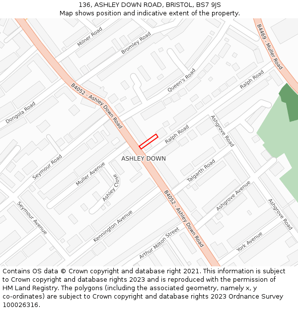 136, ASHLEY DOWN ROAD, BRISTOL, BS7 9JS: Location map and indicative extent of plot