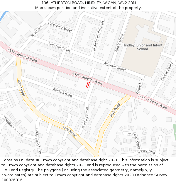 136, ATHERTON ROAD, HINDLEY, WIGAN, WN2 3RN: Location map and indicative extent of plot