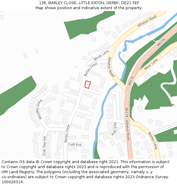 136, BARLEY CLOSE, LITTLE EATON, DERBY, DE21 5EF: Location map and indicative extent of plot