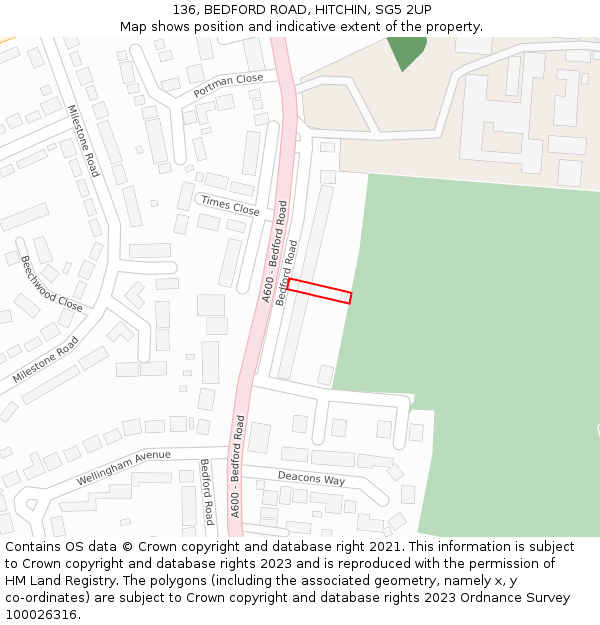 136, BEDFORD ROAD, HITCHIN, SG5 2UP: Location map and indicative extent of plot