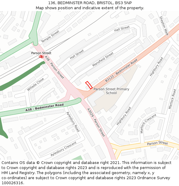 136, BEDMINSTER ROAD, BRISTOL, BS3 5NP: Location map and indicative extent of plot