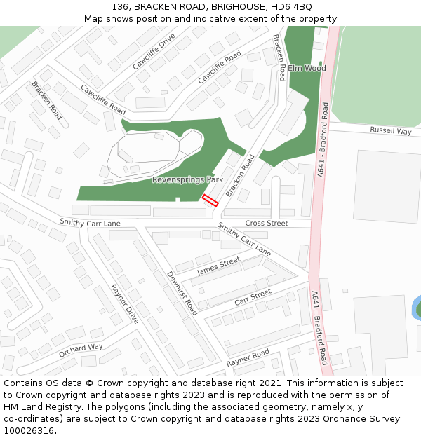 136, BRACKEN ROAD, BRIGHOUSE, HD6 4BQ: Location map and indicative extent of plot