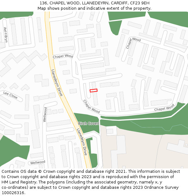136, CHAPEL WOOD, LLANEDEYRN, CARDIFF, CF23 9EH: Location map and indicative extent of plot