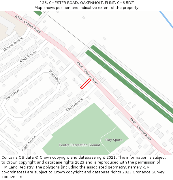 136, CHESTER ROAD, OAKENHOLT, FLINT, CH6 5DZ: Location map and indicative extent of plot
