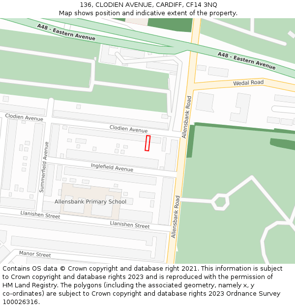 136, CLODIEN AVENUE, CARDIFF, CF14 3NQ: Location map and indicative extent of plot