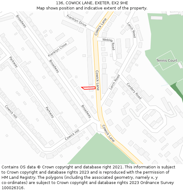 136, COWICK LANE, EXETER, EX2 9HE: Location map and indicative extent of plot