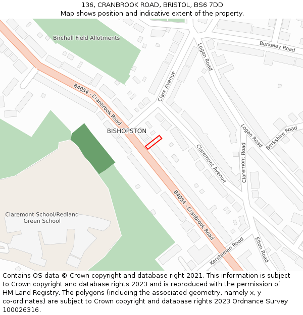 136, CRANBROOK ROAD, BRISTOL, BS6 7DD: Location map and indicative extent of plot