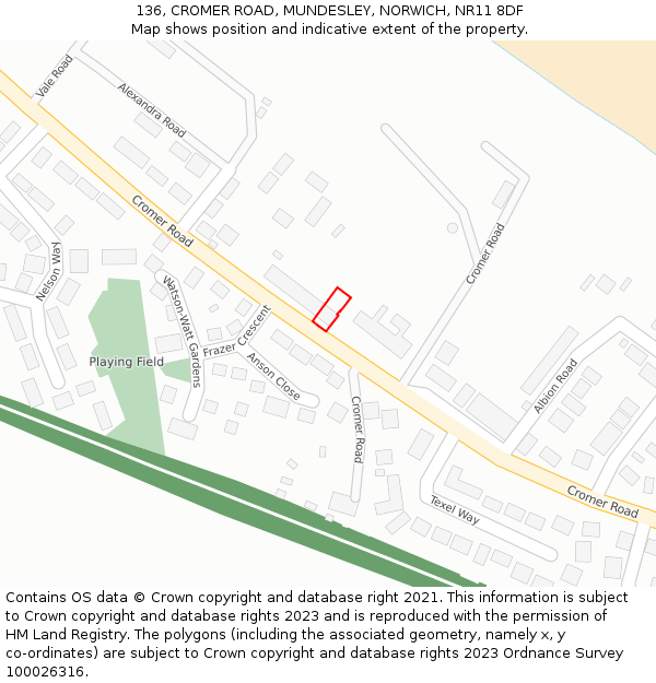 136, CROMER ROAD, MUNDESLEY, NORWICH, NR11 8DF: Location map and indicative extent of plot