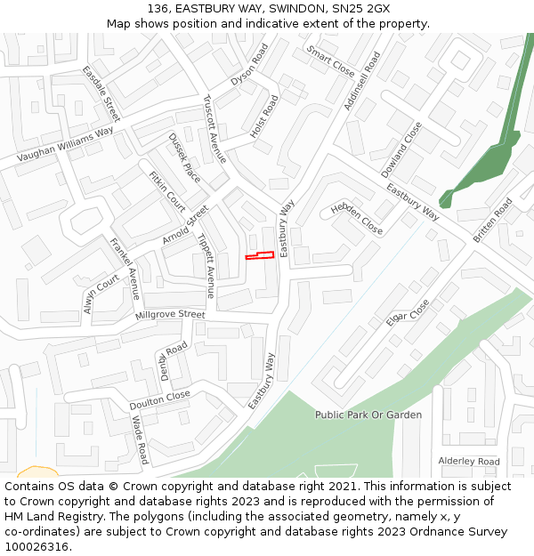 136, EASTBURY WAY, SWINDON, SN25 2GX: Location map and indicative extent of plot