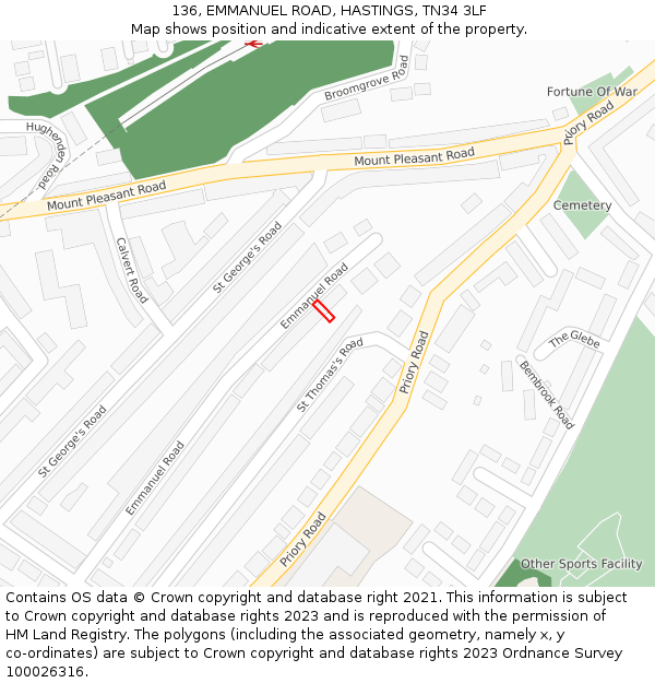 136, EMMANUEL ROAD, HASTINGS, TN34 3LF: Location map and indicative extent of plot