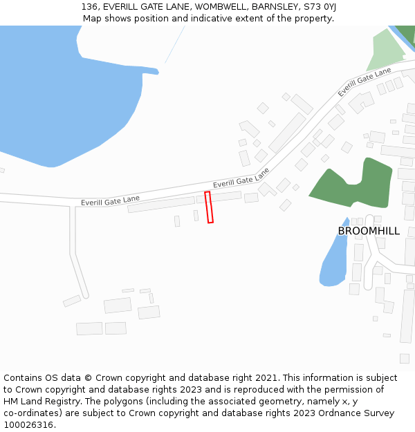 136, EVERILL GATE LANE, WOMBWELL, BARNSLEY, S73 0YJ: Location map and indicative extent of plot