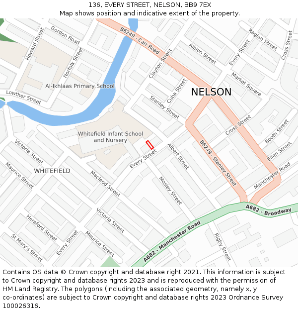136, EVERY STREET, NELSON, BB9 7EX: Location map and indicative extent of plot