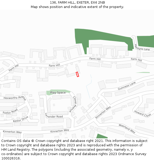 136, FARM HILL, EXETER, EX4 2NB: Location map and indicative extent of plot