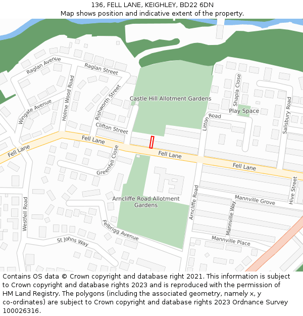 136, FELL LANE, KEIGHLEY, BD22 6DN: Location map and indicative extent of plot