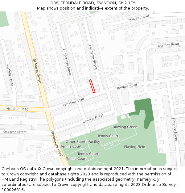 136, FERNDALE ROAD, SWINDON, SN2 1EY: Location map and indicative extent of plot