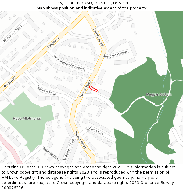 136, FURBER ROAD, BRISTOL, BS5 8PP: Location map and indicative extent of plot