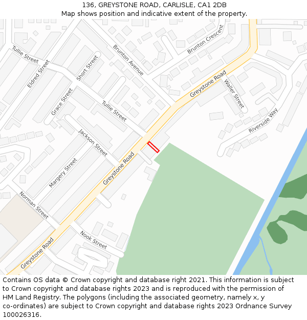 136, GREYSTONE ROAD, CARLISLE, CA1 2DB: Location map and indicative extent of plot