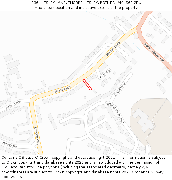 136, HESLEY LANE, THORPE HESLEY, ROTHERHAM, S61 2PU: Location map and indicative extent of plot