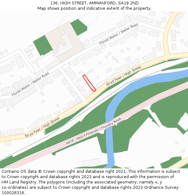136, HIGH STREET, AMMANFORD, SA18 2ND: Location map and indicative extent of plot