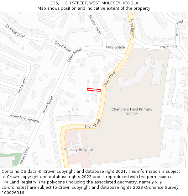 136, HIGH STREET, WEST MOLESEY, KT8 2LX: Location map and indicative extent of plot
