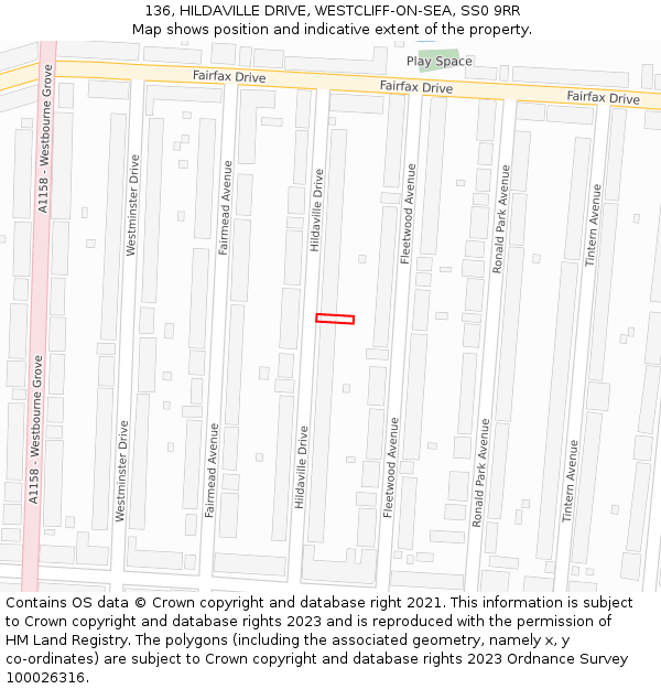 136, HILDAVILLE DRIVE, WESTCLIFF-ON-SEA, SS0 9RR: Location map and indicative extent of plot