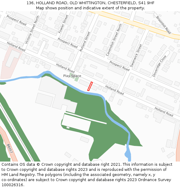 136, HOLLAND ROAD, OLD WHITTINGTON, CHESTERFIELD, S41 9HF: Location map and indicative extent of plot