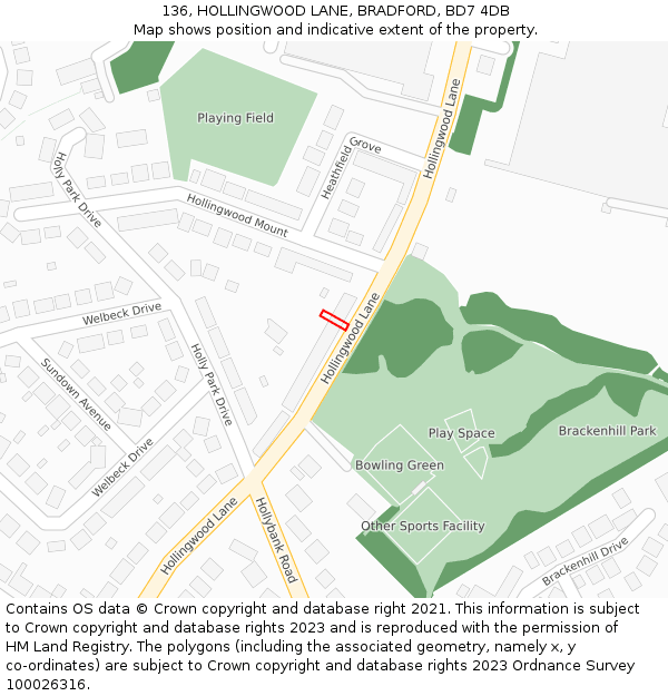 136, HOLLINGWOOD LANE, BRADFORD, BD7 4DB: Location map and indicative extent of plot
