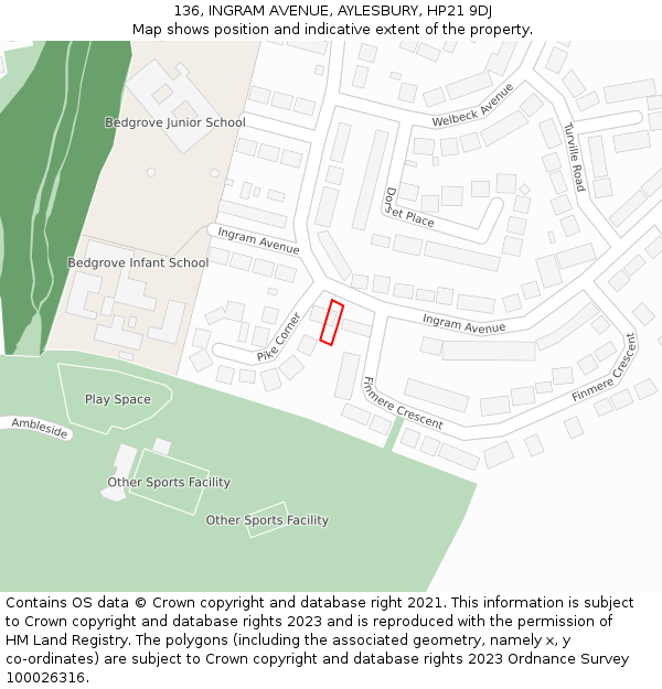 136, INGRAM AVENUE, AYLESBURY, HP21 9DJ: Location map and indicative extent of plot
