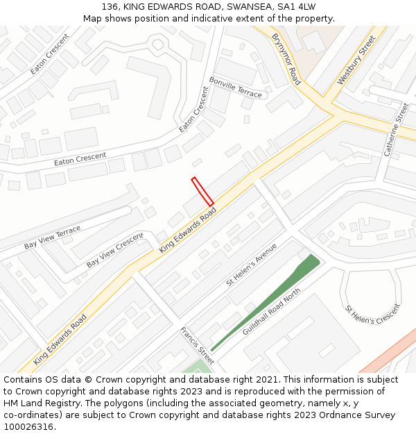 136, KING EDWARDS ROAD, SWANSEA, SA1 4LW: Location map and indicative extent of plot
