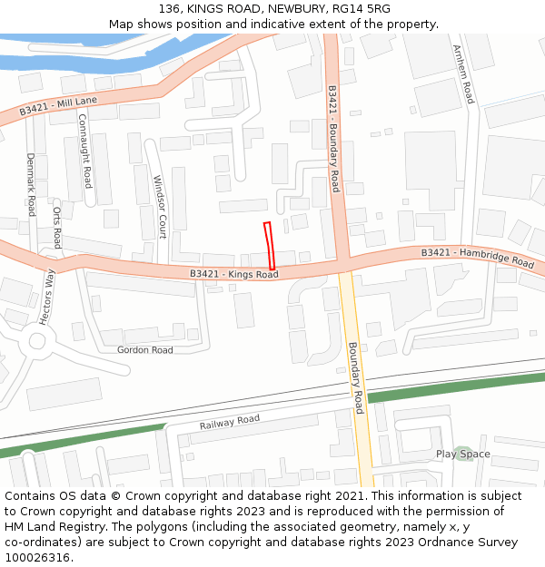 136, KINGS ROAD, NEWBURY, RG14 5RG: Location map and indicative extent of plot