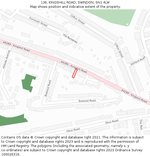 136, KINGSHILL ROAD, SWINDON, SN1 4LW: Location map and indicative extent of plot