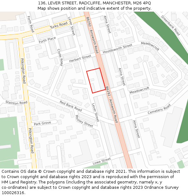 136, LEVER STREET, RADCLIFFE, MANCHESTER, M26 4PQ: Location map and indicative extent of plot