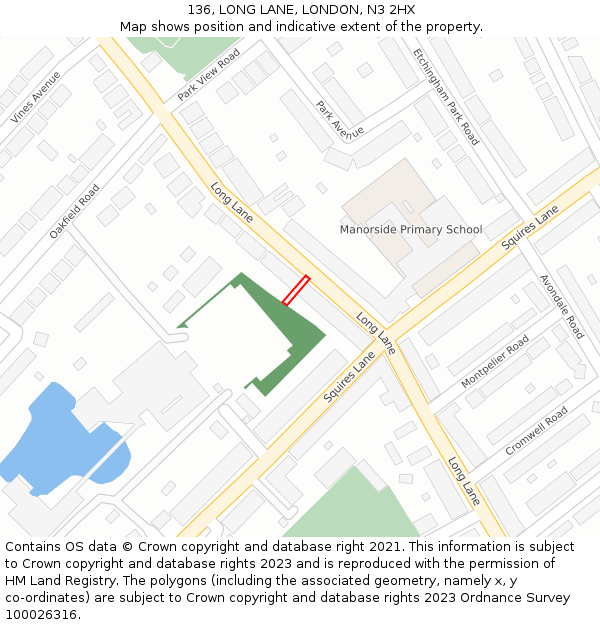 136, LONG LANE, LONDON, N3 2HX: Location map and indicative extent of plot