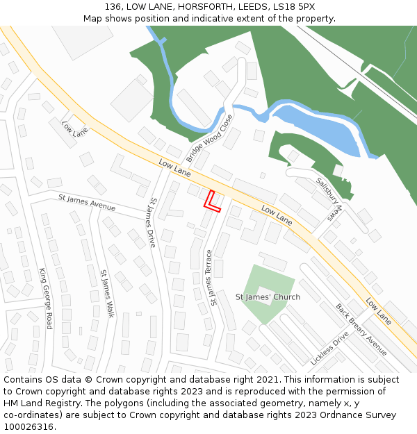 136, LOW LANE, HORSFORTH, LEEDS, LS18 5PX: Location map and indicative extent of plot