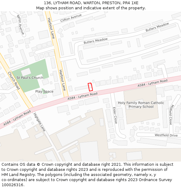 136, LYTHAM ROAD, WARTON, PRESTON, PR4 1XE: Location map and indicative extent of plot