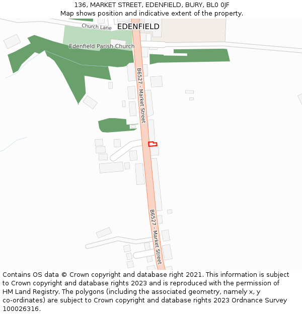 136, MARKET STREET, EDENFIELD, BURY, BL0 0JF: Location map and indicative extent of plot