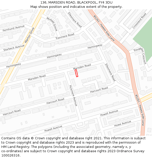 136, MARSDEN ROAD, BLACKPOOL, FY4 3DU: Location map and indicative extent of plot