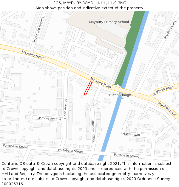 136, MAYBURY ROAD, HULL, HU9 3NG: Location map and indicative extent of plot
