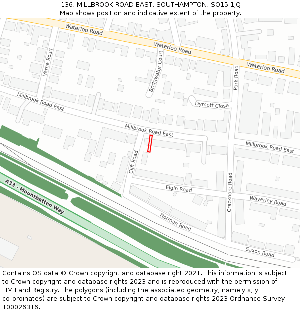 136, MILLBROOK ROAD EAST, SOUTHAMPTON, SO15 1JQ: Location map and indicative extent of plot