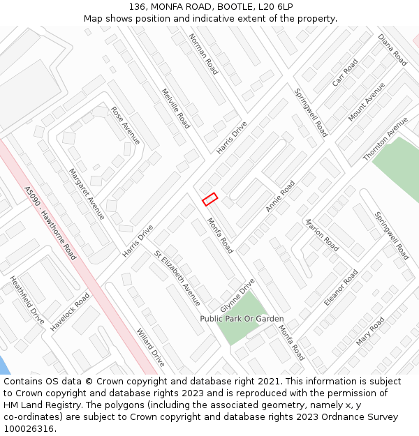 136, MONFA ROAD, BOOTLE, L20 6LP: Location map and indicative extent of plot