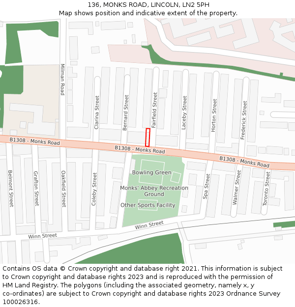 136, MONKS ROAD, LINCOLN, LN2 5PH: Location map and indicative extent of plot