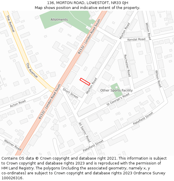 136, MORTON ROAD, LOWESTOFT, NR33 0JH: Location map and indicative extent of plot
