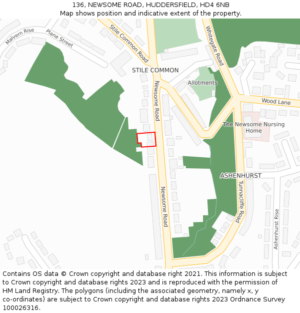 136, NEWSOME ROAD, HUDDERSFIELD, HD4 6NB: Location map and indicative extent of plot
