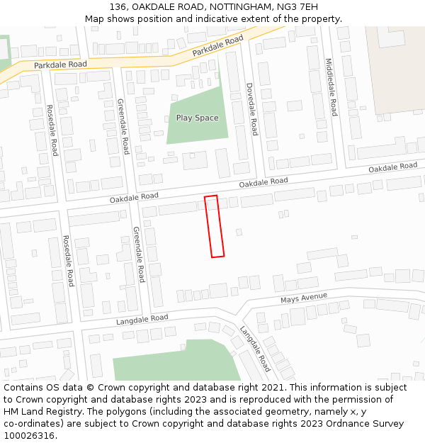 136, OAKDALE ROAD, NOTTINGHAM, NG3 7EH: Location map and indicative extent of plot