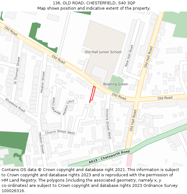 136, OLD ROAD, CHESTERFIELD, S40 3QP: Location map and indicative extent of plot